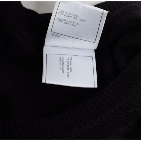 08A Chanel 38 US 6 sweater top black attached white cuffs - Picture 6 of 7
